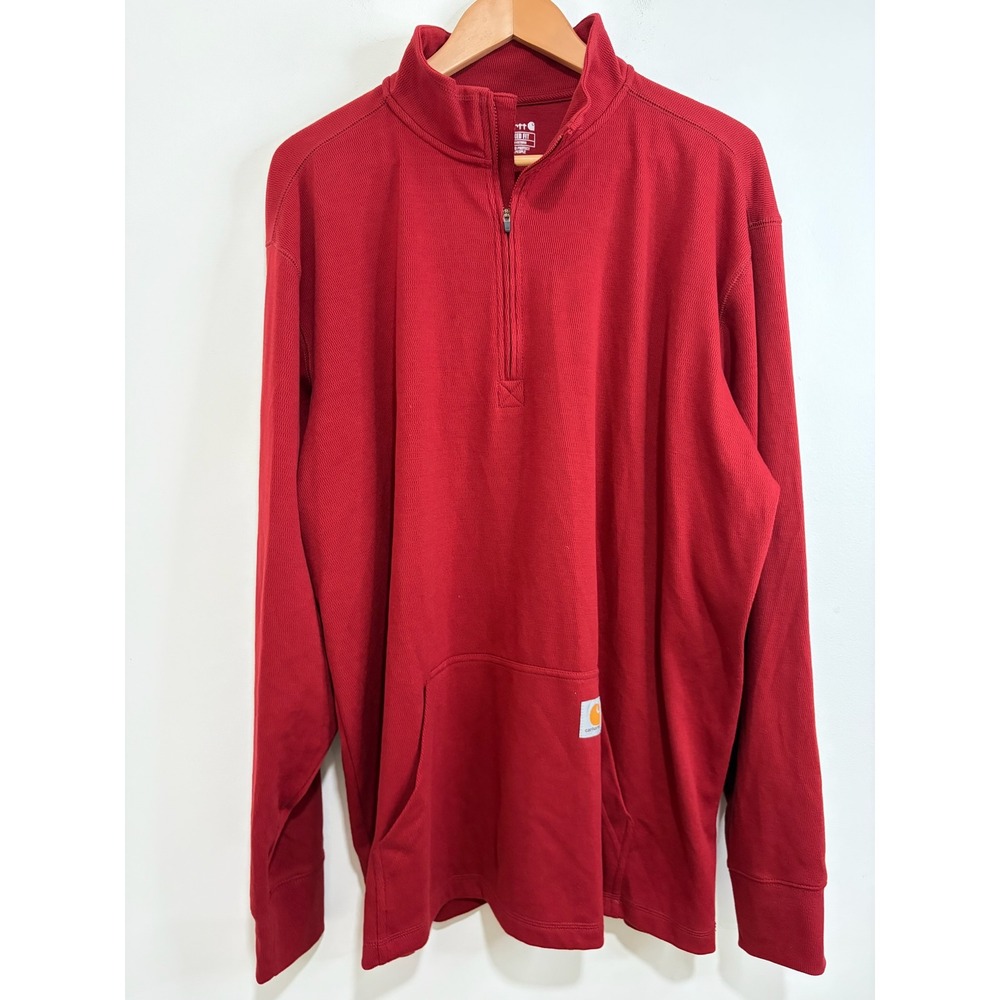 Carhartt Mens Red Waffle Knit Relaxed Fit Quarter Zip Pullover 2XL 104428 R09